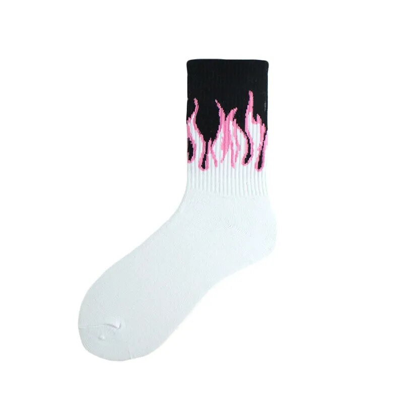 "FLAMES" Chaussettes Montantes Streetwear Blanches Noires Rose - URB1™