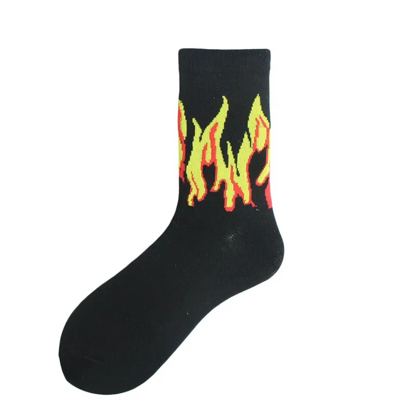 "FLAMES" Chaussettes Montantes Streetwear Noires Jaunes Rouge - URB1™
