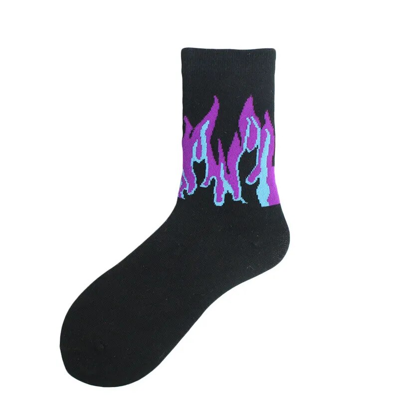 "FLAMES" Chaussettes Montantes Streetwear Noires Violet - URB1™