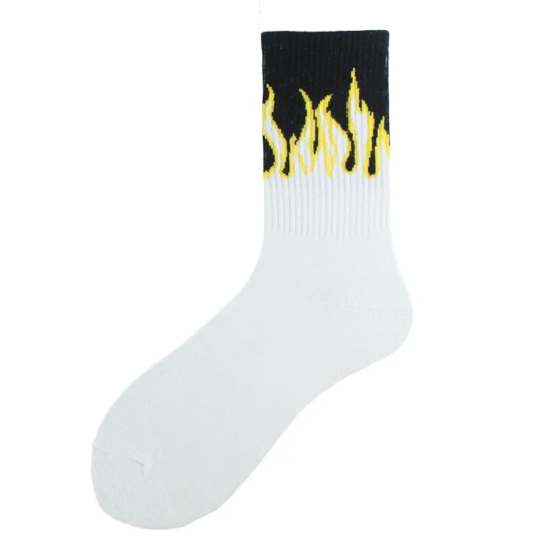 "FLAMES" Chaussettes Montantes Streetwear Blanches Noir Jaunes - URB1™