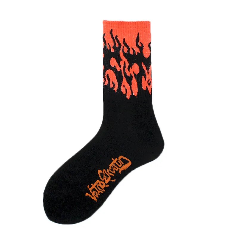 "FLAMES" Chaussettes Montantes Streetwear Noires Orange- URB1™