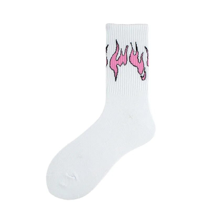"FLAMES" Chaussettes Montantes Streetwear Blanches Rose- URB1™