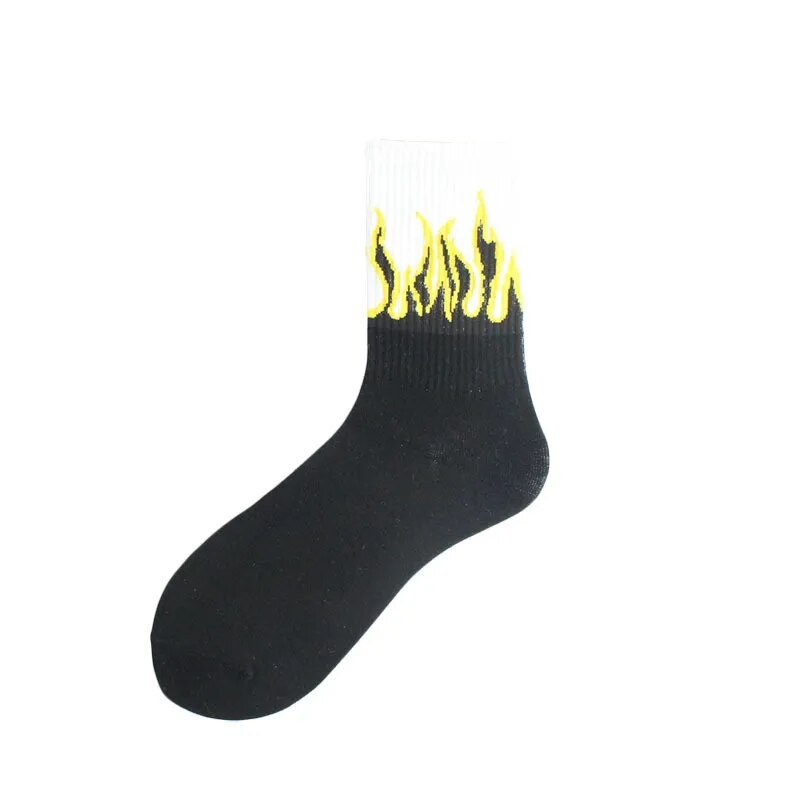 "FLAMES" Chaussettes Montantes Streetwear Noires Blanches Jaune - URB1™