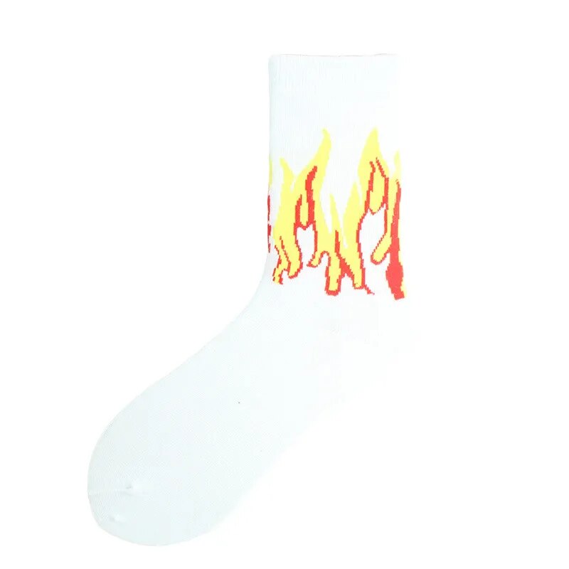 "FLAMES" Chaussettes Montantes Streetwear Blanches Orange- URB1™
