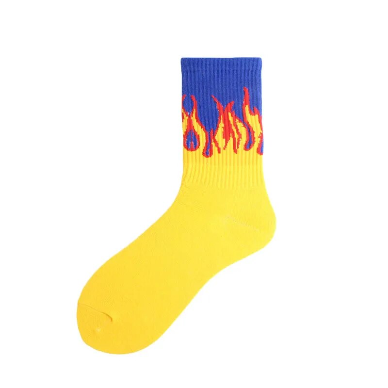 "FLAMES" Chaussettes Montantes Streetwear Jaunes Bleu - URB1™