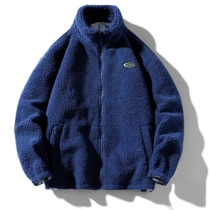 "SHEEP" Veste Vintage à zip Imitation Agneau Bleu Marine - URB1™