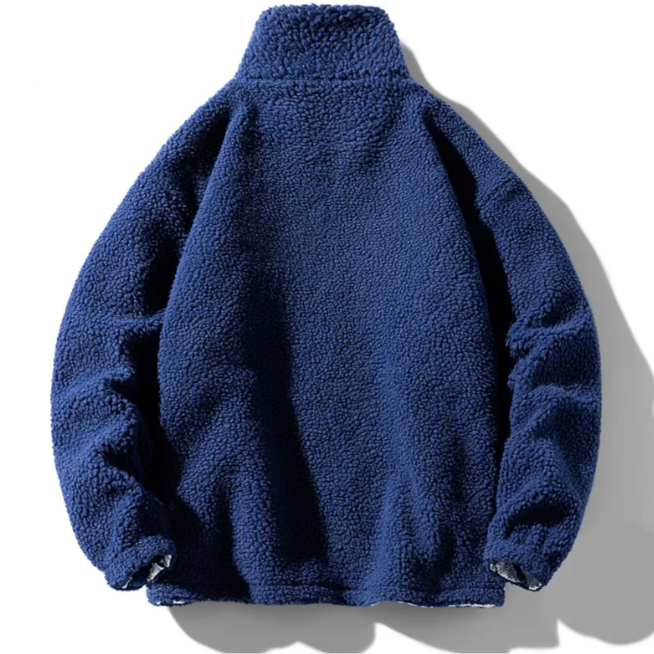 "SHEEP" Veste Vintage à zip Imitation Agneau Bleu Marine - URB1™