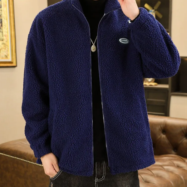 "SHEEP" Veste Vintage à zip Imitation Agneau Bleu Marine - URB1™