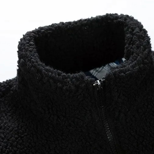 "SHEEP" Veste Vintage à zip Imitation Agneau Noir - URB1™
