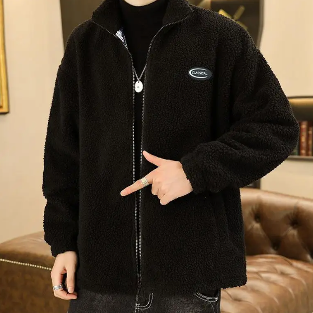 "SHEEP" Veste Vintage à zip Imitation Agneau Noir - URB1™