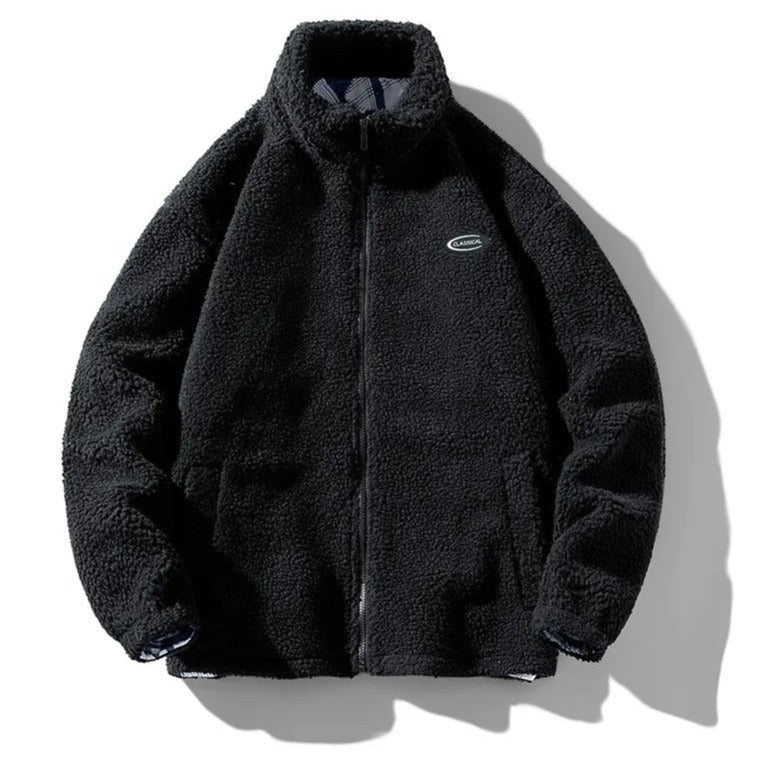 "SHEEP" Veste Vintage à zip Imitation Agneau Noir - URB1™