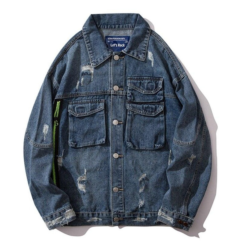 "LET'S ROCK" Veste en jean denim Bleu - URB1™ - URB1™ Vêtements Streetwear mode boutique streetwear shop