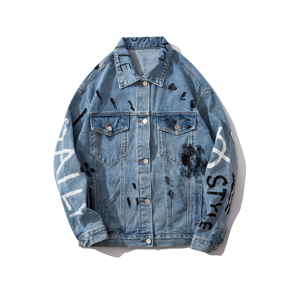 Harajuku Letter Character Mens Jeans Jacket Oversize Hip Hop Blue Jaqueta Masculino Denim Jacket Chaqueta Hombre Bomber Jacket URB1™ Vêtements Streetwear URB1™ Vêtements Streetwear hara