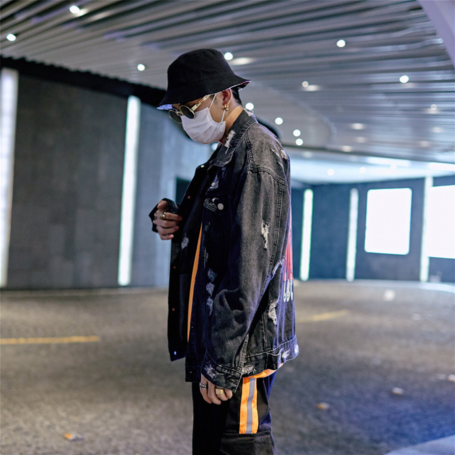 "LET'S ROCK" Veste en Jean Imprimé Streetwear Noir - URB1™ - URB1™ Vêtements Streetwear mode boutique streetwear shop