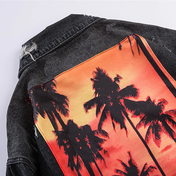 "LET'S ROCK" Veste en Jean Imprimé Streetwear Noir - URB1™ - URB1™ Vêtements Streetwear mode boutique streetwear shop