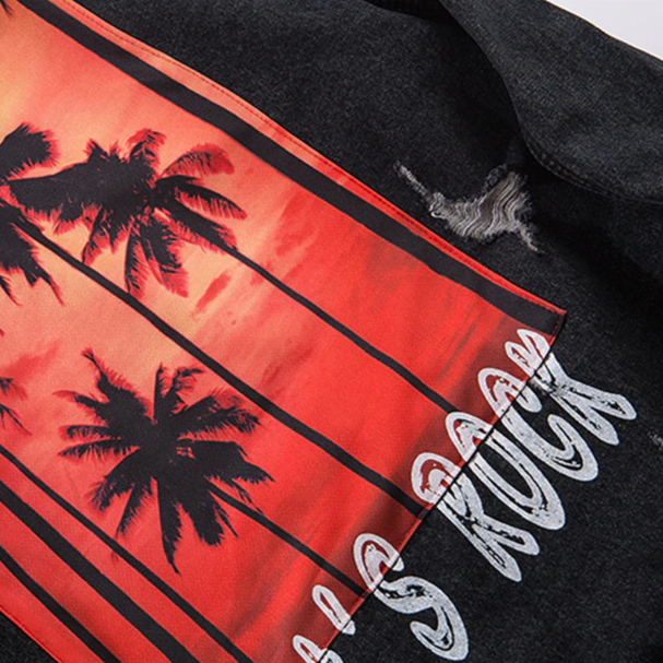 "LET'S ROCK" Veste en Jean Imprimé Streetwear Noir - URB1™ - URB1™ Vêtements Streetwear mode boutique streetwear shop