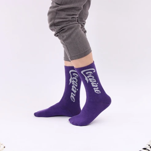 "COCAINE" Chaussettes Montantes Streetwear Violet blanc  - URB1™ - URB1™ Vêtements Streetwear mode boutique streetwear shop