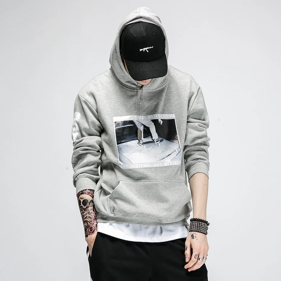"ANTI-SYSTEMA" Sweatshirt hoodie à capuche Gris - URB1™ - URB1™ Vêtements Streetwear mode boutique streetwear shop