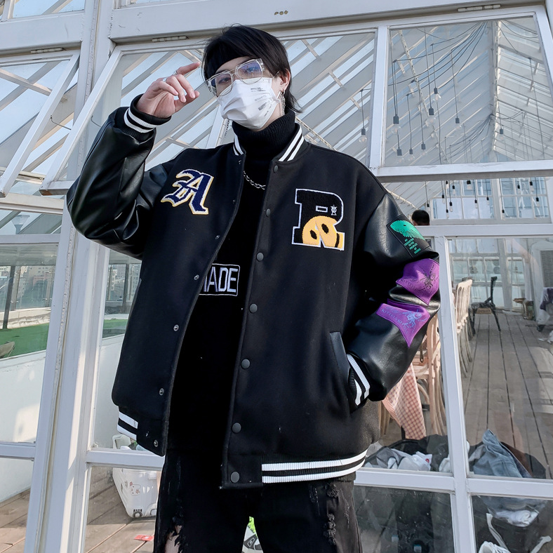 "SMILE" Veste Baseball Bombers Simili-cuir Noir - URB1™