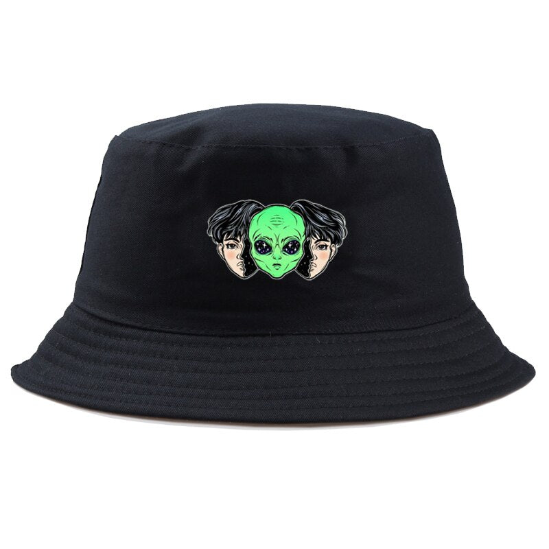 COUPLE alien Panama Bucket Hats Men Women Summer Bucket Cap fashion Print Bob Hat Hip Hop Gorros Fishing Fisherman Hat URB1™ Vêtements Streetwear URB1™ Vêtements Streetwear couple-alien
