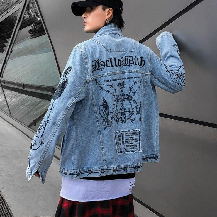 Dark Icon Embroidery Jean Jackets Turn-down Collar Men Street Hip Hop Jackets Casual Denim Jackets For Man URB1™ Vêtements Streetwear URB1™ Vêtements Streetwear dark-icon-embroidery-jea