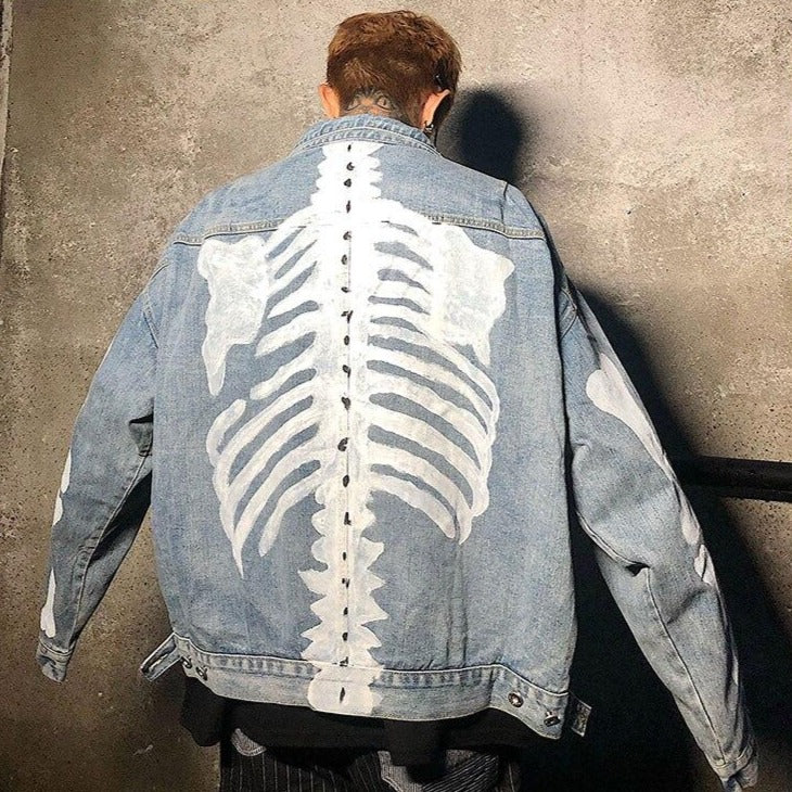 "SKELETON" Veste en jean demin Bleu - URB1™ - URB1™ Vêtements Streetwear mode boutique streetwear shop