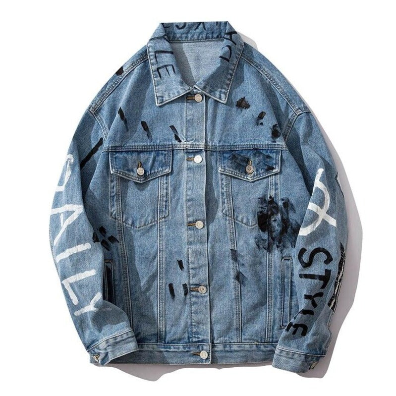 Harajuku Letter Character Mens Jeans Jacket Oversize Hip Hop Blue Jaqueta Masculino Denim Jacket Chaqueta Hombre Bomber Jacket URB1™ Vêtements Streetwear URB1™ Vêtements Streetwear hara