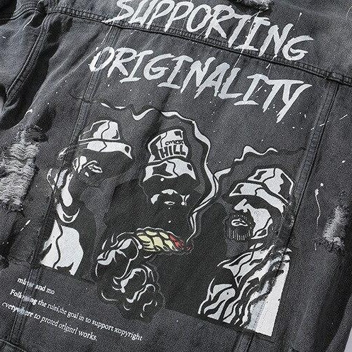 "ORIGINALITY" Veste en jean denim gris - URB1™ - URB1™ Vêtements Streetwear mode boutique streetwear shop