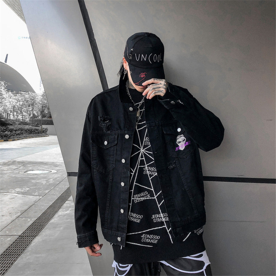 "STRANE" Veste en jean Denim Noir - UBR1™ - URB1™ Vêtements Streetwear mode boutique streetwear shop