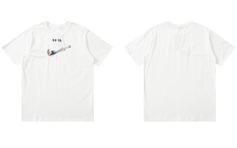 GONTHWID Tees Shirts Harajuku Embroidery Chinese Character Magpie Short Sleeve Tshirts Streetwear Men Hip Hop Casual Cotton Tops URB1™ Vêtements Streetwear URB1™ Vêtements Streetwear go