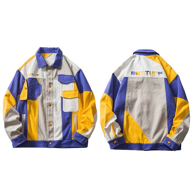 Hip Hop Streetwear Color Block Patchwork Denim Jacket Embroidery Letter Jacket Coat 2021 Men Autumn Harajuku Cotton Jacket Coat URB1™ Vêtements Streetwear URB1™ Vêtements Streetwear hip