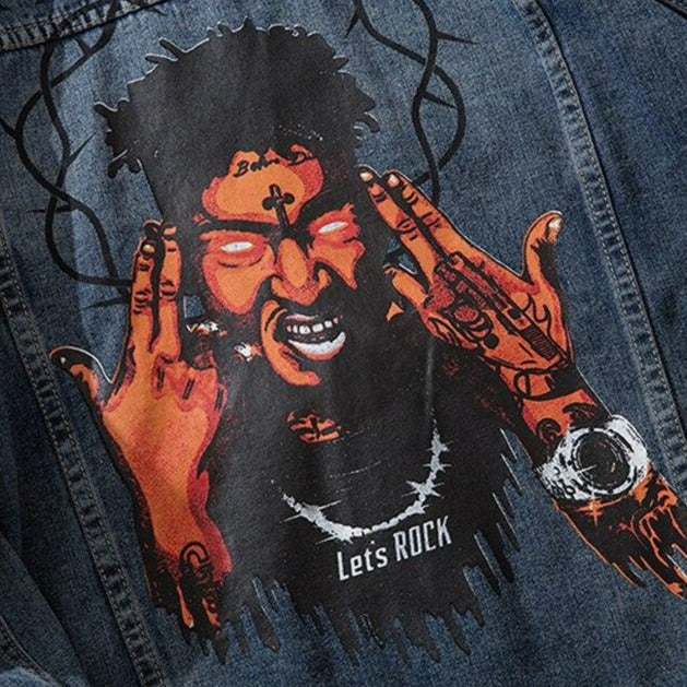 "LET'S ROCK" Veste en jean denim Bleu - URB1™ - URB1™ Vêtements Streetwear mode boutique streetwear shop