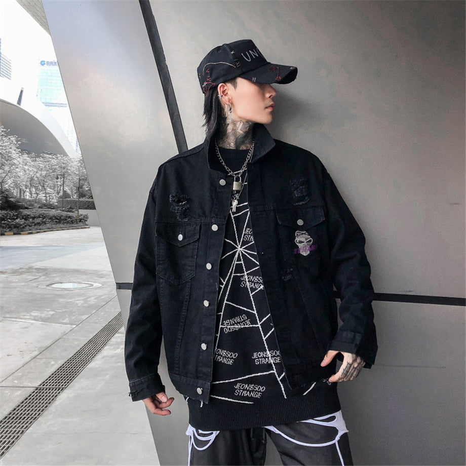 "STRANE" Veste en jean Denim Noir - UBR1™ - URB1™ Vêtements Streetwear mode boutique streetwear shop