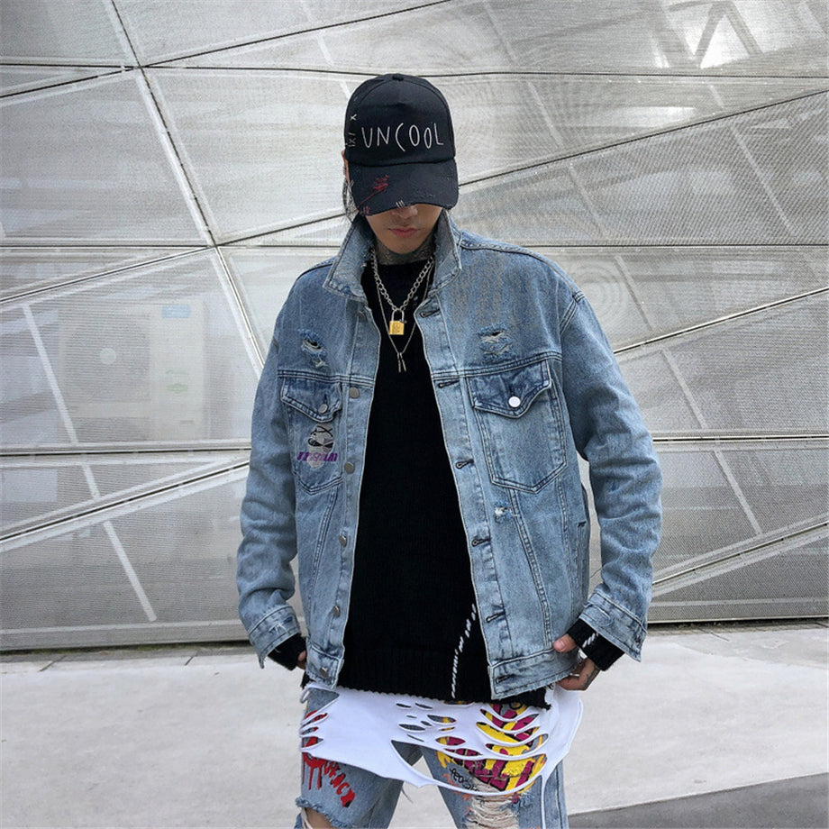 "STRANE" Veste en jean Denim Bleu - UBR1™ - URB1™ Vêtements Streetwear mode boutique streetwear shop