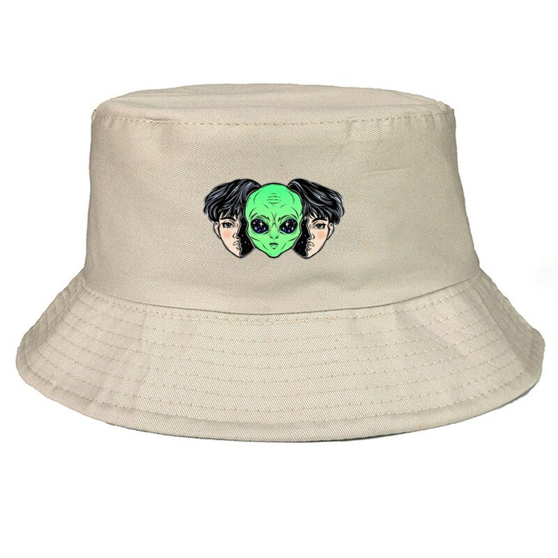 COUPLE alien Panama Bucket Hats Men Women Summer Bucket Cap fashion Print Bob Hat Hip Hop Gorros Fishing Fisherman Hat URB1™ Vêtements Streetwear URB1™ Vêtements Streetwear couple-alien