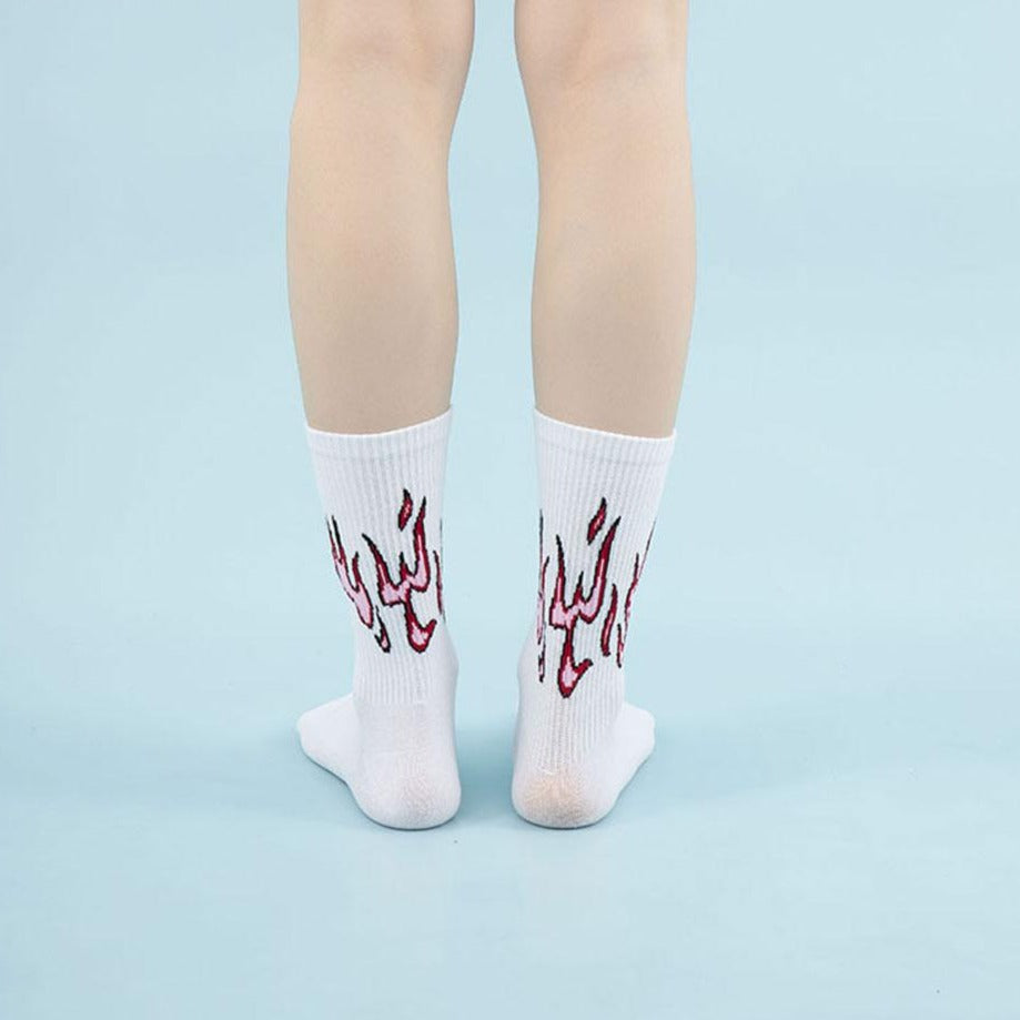 GONTHWID Fire Flame Socks Streetwear Hip Hop Fashion Harajuku Casual Cotton Skateboards Men Women Socks Black Blue White Pink URB1™ Vêtements Streetwear URB1™ Vêtements Streetwear gonth