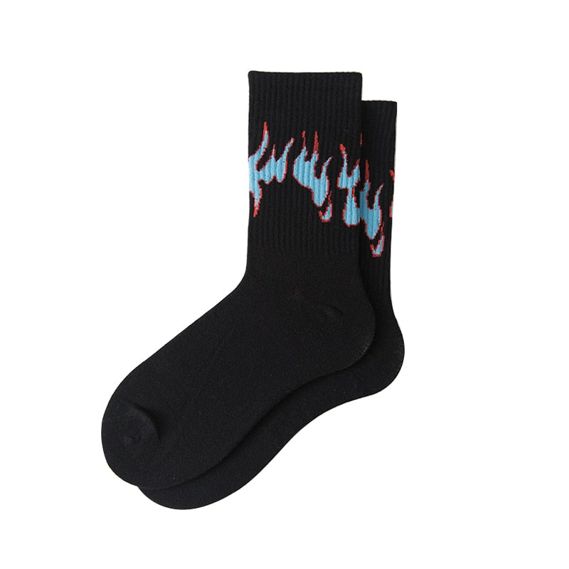 GONTHWID Fire Flame Socks Streetwear Hip Hop Fashion Harajuku Casual Cotton Skateboards Men Women Socks Black Blue White Pink URB1™ Vêtements Streetwear URB1™ Vêtements Streetwear gonth