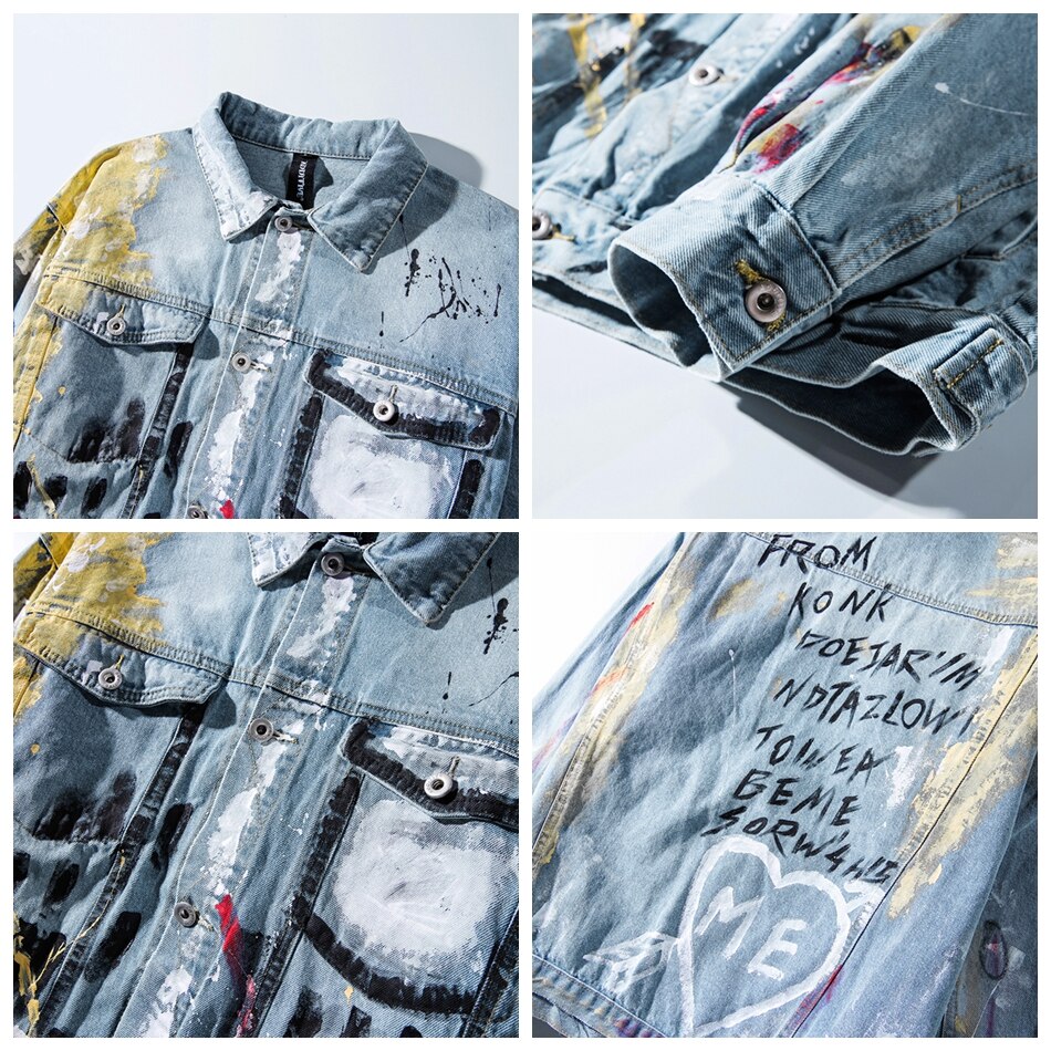 Original Graffiti High Street Men's Denim Jacket Streetwear Loose Casual Cardigan Coat Chaqueta Vaquera Hombre Bomber Jacket URB1™ Vêtements Streetwear URB1™ Vêtements Streetwear origin