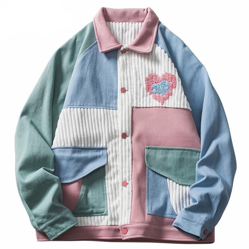 Hip Hop Streetwear Jacket Color Block Patchwork Heart Jacket 2021 Men Autumn Harajuku Cotton Casual Jacket Coat Pockets Outwear URB1™ Vêtements Streetwear URB1™ Vêtements Streetwear hip