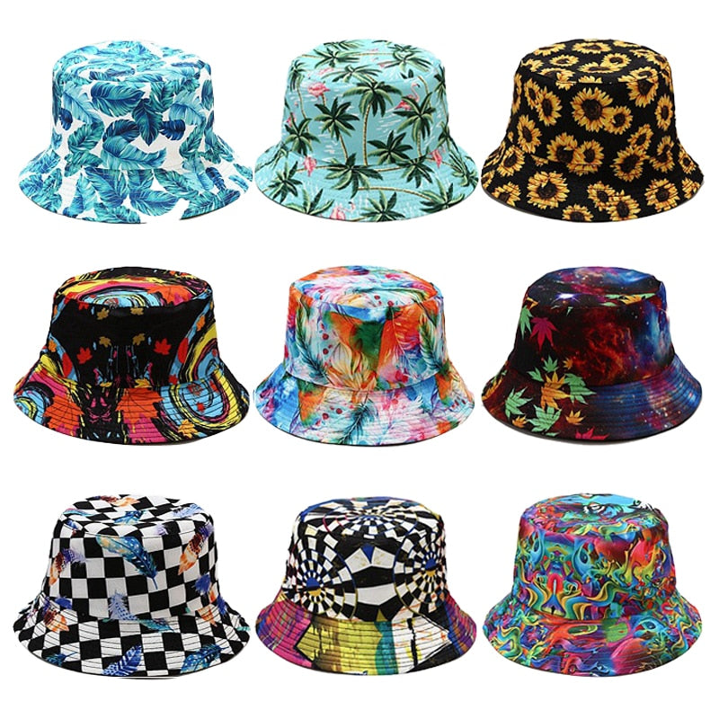 2021 Women's Cap Ins New Bucket Hat Botanical Flower Print Fisherman Hat For Women Spring Summer Outdoor Sun Protection Hat Men URB1™ Vêtements Streetwear URB1™ Vêtements Streetwear 202