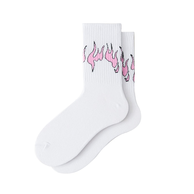 GONTHWID Fire Flame Socks Streetwear Hip Hop Fashion Harajuku Casual Cotton Skateboards Men Women Socks Black Blue White Pink URB1™ Vêtements Streetwear URB1™ Vêtements Streetwear gonth