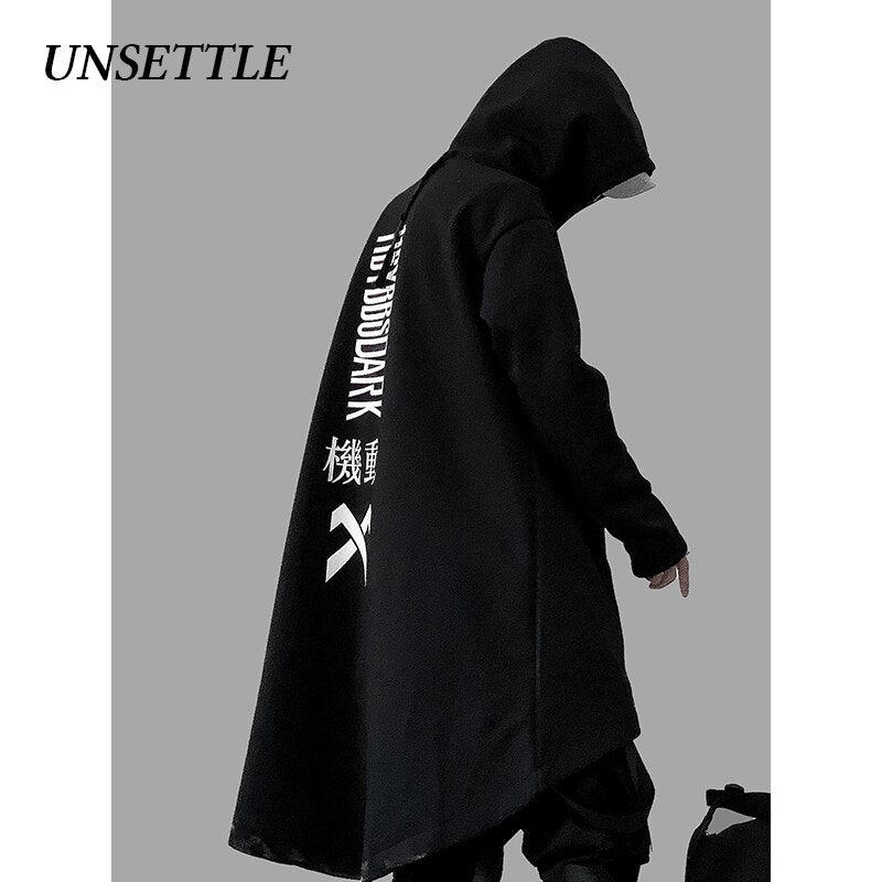UNSETTLE japanese sweatshirt Mens Oversize Hoodies Long Cloak Hip Hop Gothic Outwear Streetwear Coat Harajuku Style Male Tops URB1™ Vêtements Streetwear URB1™ Vêtements Streetwear unset