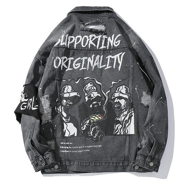 "ORIGINALITY" Veste en jean denim gris - URB1™ - URB1™ Vêtements Streetwear mode boutique streetwear shop