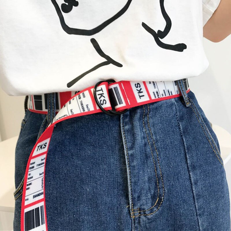 Fashion Bar Code letter Printing Canvas Belt Harajuku Men Women Casual Jeans D Ring Buckle Waist Belts 130Cm Long Waistband Z30 URB1™ Vêtements Streetwear URB1™ Vêtements Streetwear fas