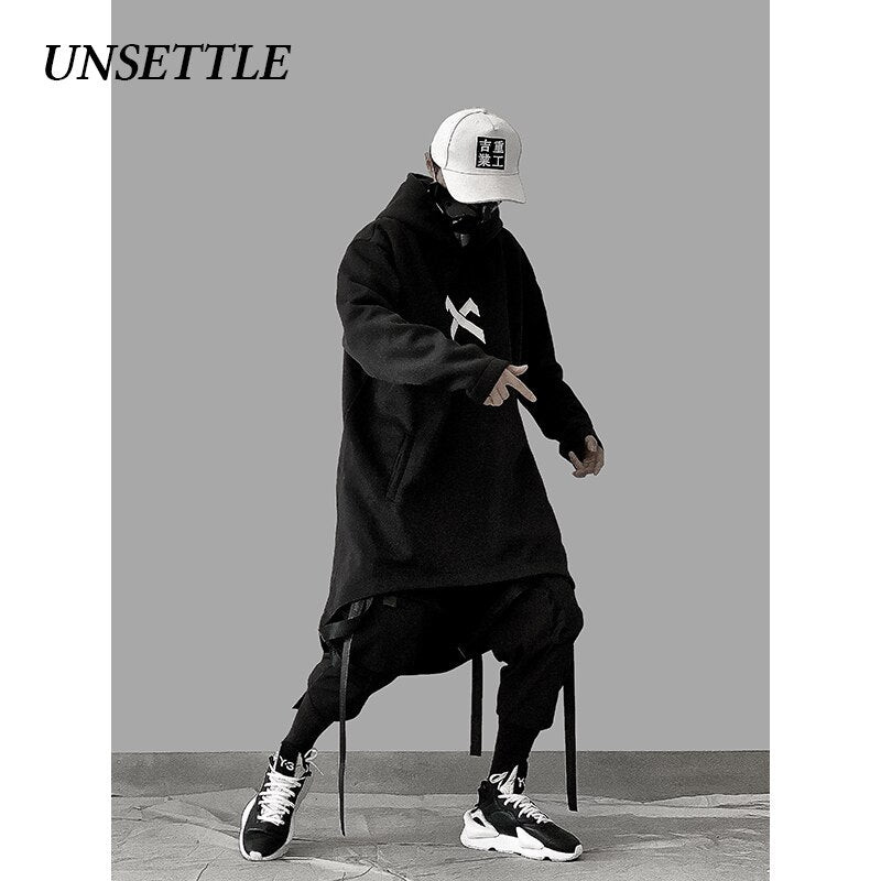 UNSETTLE japanese sweatshirt Mens Oversize Hoodies Long Cloak Hip Hop Gothic Outwear Streetwear Coat Harajuku Style Male Tops URB1™ Vêtements Streetwear URB1™ Vêtements Streetwear unset