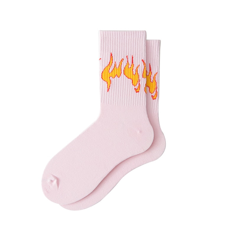 GONTHWID Fire Flame Socks Streetwear Hip Hop Fashion Harajuku Casual Cotton Skateboards Men Women Socks Black Blue White Pink URB1™ Vêtements Streetwear URB1™ Vêtements Streetwear gonth