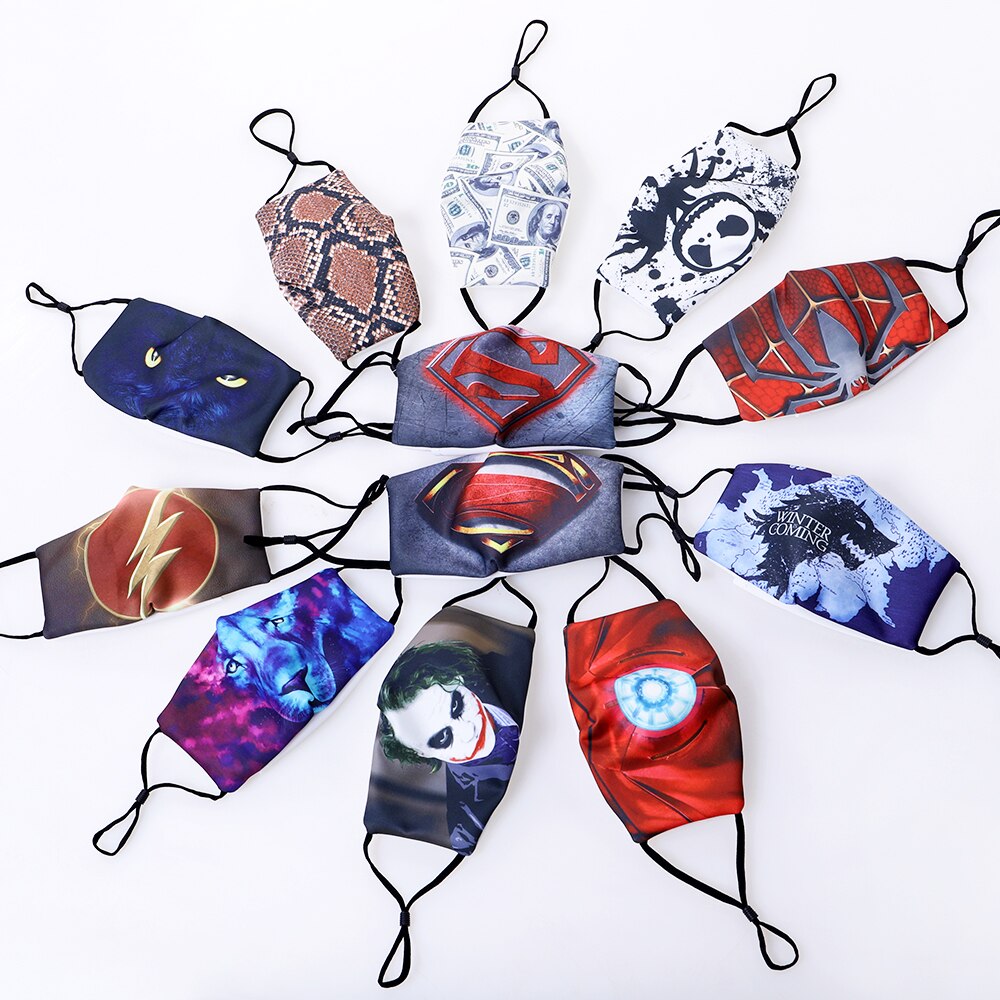 Fashion Marvel Printing Mouth Mask Reusable Washable PM2.5 Filter Adult Mouth Mask Dust Face Masks Anti Bacteria Proof Flu Mask URB1™ Vêtements Streetwear URB1™ Vêtements Streetwear fas