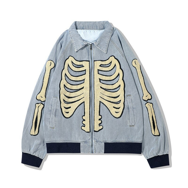 High Street Baseball Varsity Jacket Men Furry Skeleton Bone Embroidery Jackets Vintage Casual Oversized Coat Streetwear Unisex URB1™ Vêtements Streetwear URB1™ Vêtements Streetwear high