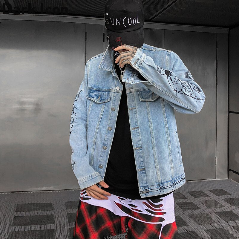 Dark Icon Embroidery Jean Jackets Turn-down Collar Men Street Hip Hop Jackets Casual Denim Jackets For Man URB1™ Vêtements Streetwear URB1™ Vêtements Streetwear dark-icon-embroidery-jea