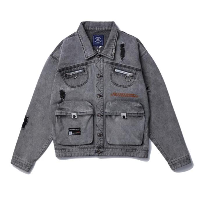 "VANCARHELL" Veste en Jean Imprimé Streetwear Gris - URB1™ - URB1™ Vêtements Streetwear mode boutique streetwear shop